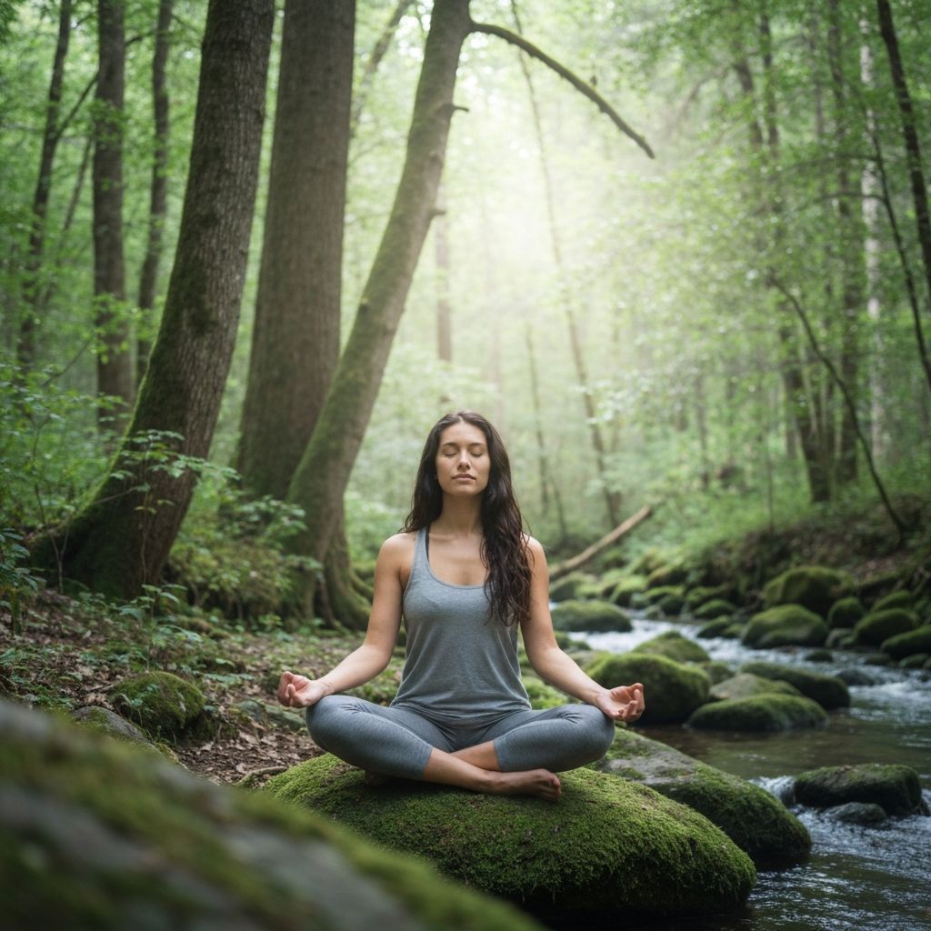 Person meditating peacefully outdoors